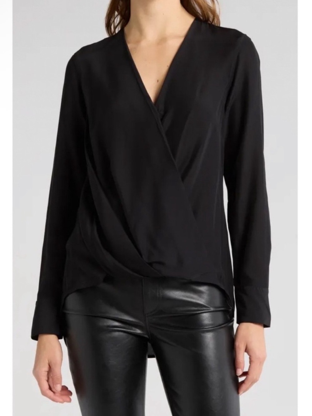 Rag & Bone Victor Silk Surplice Blouse Top Long Sleeve Black Size XS